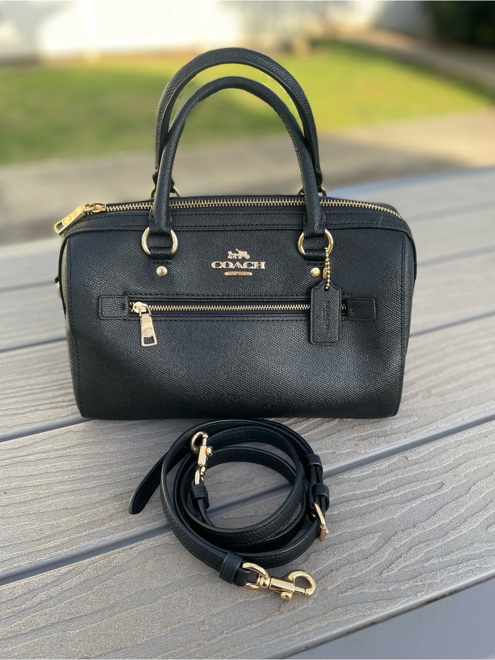 Coach Medium Black Leather Rowen with Gold Hardware